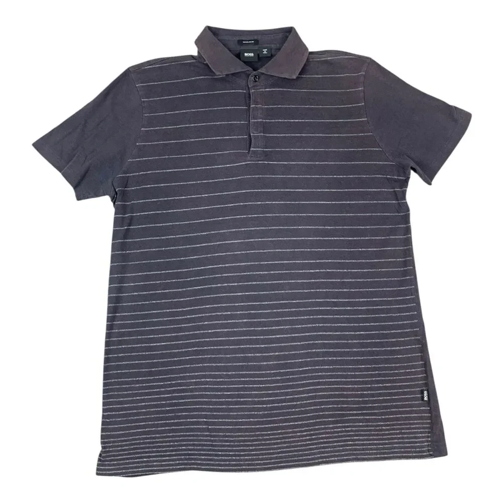 Hugo Boss Men’s Polo Shirt Purple Striped Regular Fit Size Small
